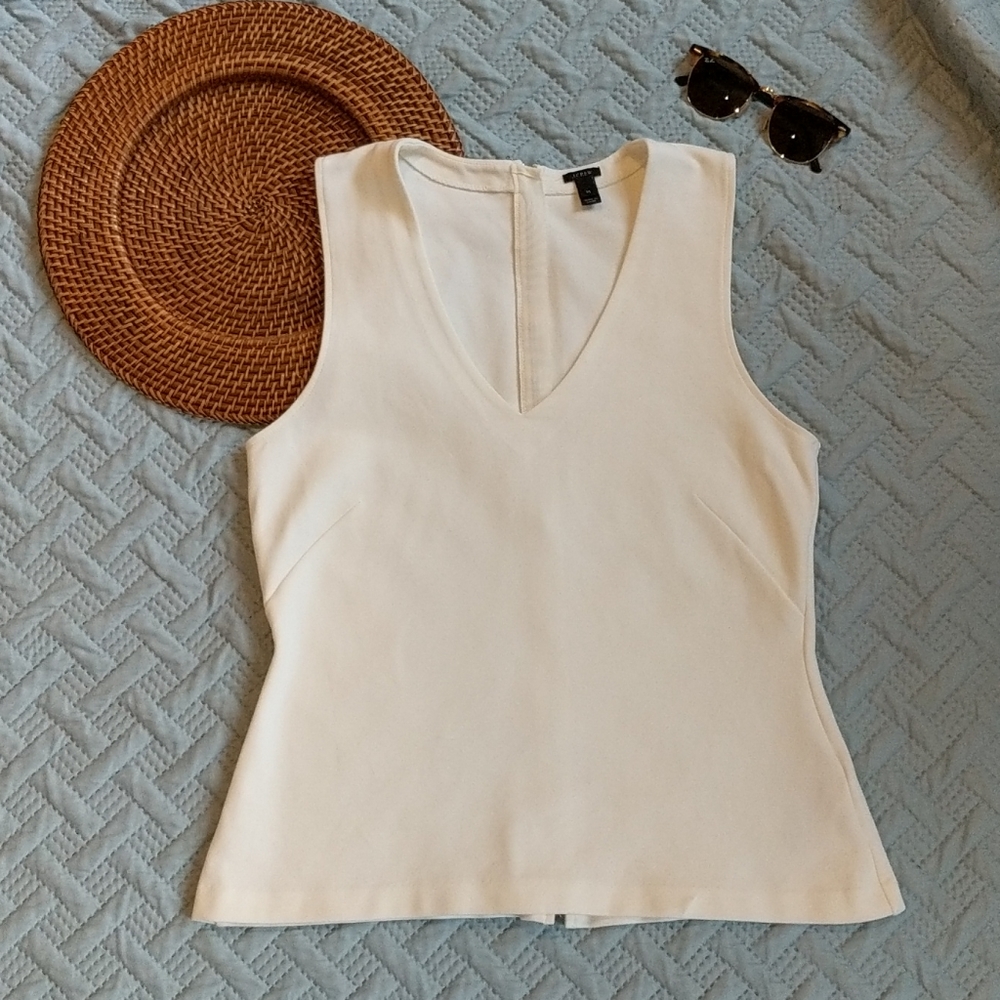 J. Crew Cream V-Neck Top M